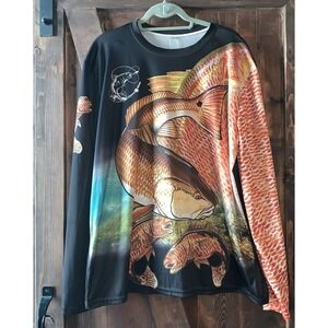 Fishing Shirt Long Sleeve Red Fish Graphic Print Men's Size L New Without Tags
